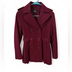 Miss Sixty M60 Burgundy Double Breasted Wool Blend Pea Coat